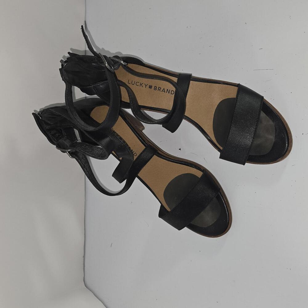 0368 Lucky‎ Brand Leather Black Sandal  Strappy Open Toe Shoe Women Size 8M